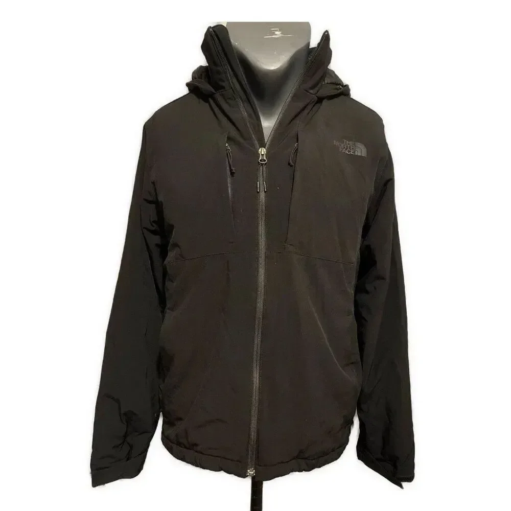 north face hooded solid black long sleeve windwall nylon puffer jacket Medium